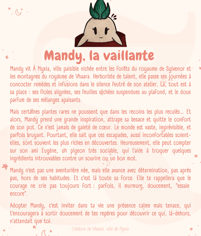Mandy, la vaillante | Créature d'atelier mandragore en crochet pleine d'intention