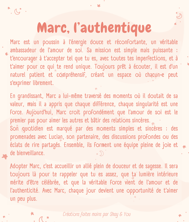 Marc, l'authentique | Créature d'atelier poussin en crochet pleines d'intentions