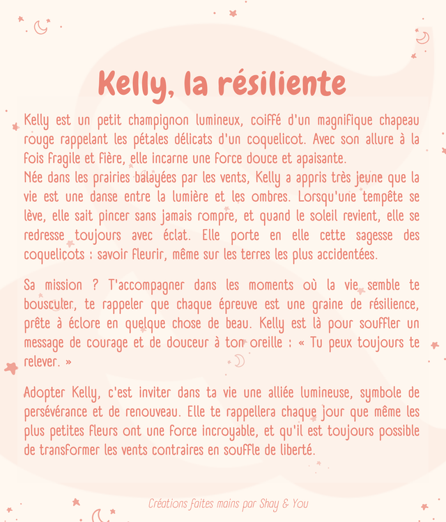 Kelly, la résiliente | Créature d'atelier coquelicot en crochet pleines d'intentions