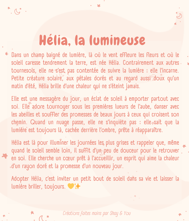 Hélia, la lumineuse| Créature d'atelier tournesol en crochet pleines d'intentions